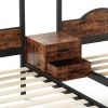 Full Over Twin & Twin Bunk Bed Metal Triple Bed With Nightstand and Guardrails. Black & Brown, 96.9'' L x 76'' W x 69'' H
