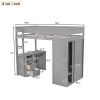 Wood Twin Size Loft Bed with Wardrobes and 2-Drawer Desk with Cabinet, Gray