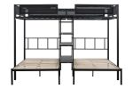 Metal Full over Twin Beds with Shelves/ Sturdy Metal Frame/ Noise-Free Wood Slats/ Comfortable Textilene Guardrail/ Bunk Bed for Three/ Built-in 3-Tie