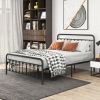 Metal Bed Frame Queen Size Platform No Box Spring Needed with Vintage Headboard and Footboard Premium Steel Slat Support/Black
