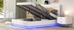 Full Size Tufted Upholstered Platform Bed with Hydraulic Storage System,PU Storage Bed with LED Lights and USB charger, White(Expected Arrival Time: 5