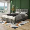 Vera Queen Size Gray Linen Upholstered Platform Bed with Patented 4 Drawers Storage, Square Stitched Button Tufted Headboard, Wooden Slat Mattress Sup
