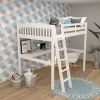 Everest White High Loft Bed with Desk and Storage, Heavy Duty Solid Wood Full Size Loft Bed Frame with Stairs for Kids and Toddlers, No Box Spring Nee