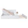 Full Size Wood Storage Hydraulic Platform Bed with Twin Size Trundle, Side Table and Lounge, White