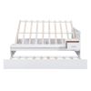 Full Size Wood Storage Hydraulic Platform Bed with Twin Size Trundle, Side Table and Lounge, White