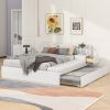 Full Size Wood Storage Hydraulic Platform Bed with Twin Size Trundle, Side Table and Lounge, White