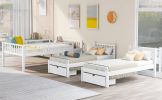 Full Over Twin & Twin Bunk Bed, Wood Triple Bunk Bed with Drawers and Guardrails, White (OLD SKU: LP000143AAK)