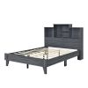 Full Size Storage Platform Bed Frame with 4 Open Storage Shelves and USB Charging Design,Gray