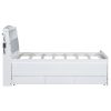 Twin Size Platform Bed with Storage LED Headboard, Twin Size Trundle and 3 Drawers, White