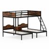 Full Over Twin & Twin Bunk Bed Metal Triple Bed With Nightstand and Guardrails. Black & Brown, 96.9'' L x 76'' W x 69'' H