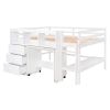 Full Size Low Loft Bed with Rolling Portable Desk, Drawers and Shelves, White(Old SKU: GX000711AAK)