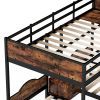 Full Over Twin & Twin Bunk Bed Metal Triple Bed With Nightstand and Guardrails. Black & Brown, 96.9'' L x 76'' W x 69'' H