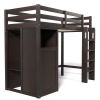 Twin Loft Bed with Wardrobe, Storage Shelves and Ladder, Espresso
