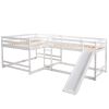 Full and Twin Size L-Shaped Bunk Bed with Slide and Short Ladder,White
