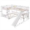 Twin over Full Bunk Bed with Twin Size Loft Bed with Desk and Slide,Full-Length Guardrail, White
