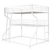 Full XL over Twin XL over Queen Size Triple Bunk Bed with Long and Short Ladder,White