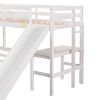 Twin over Full Bunk Bed with Twin Size Loft Bed with Desk and Slide,Full-Length Guardrail, White