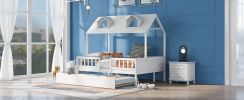 Full Size House Bed Wood Bed with Twin Size Trundle ( White )