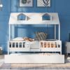 Full Size House Bed Wood Bed with Twin Size Trundle ( White )