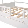 Full Size House Bed Wood Bed with Twin Size Trundle ( White )