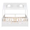 Full Size House Bed Wood Bed with Twin Size Trundle ( White )