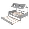 Full Size House Bed Wood Bed with Twin Size Trundle ( Gray )