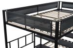 Metal Full over Twin Beds with Shelves/ Sturdy Metal Frame/ Noise-Free Wood Slats/ Comfortable Textilene Guardrail/ Bunk Bed for Three/ Built-in 3-Tie