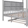 Wooden Full Size House Bed with Trundle,Kids Bed with Shelf, Gray