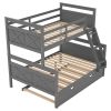 Twin over Full Bunk Bed with Ladder, Twin Size Trundle, Safety Guardrail, Gray(Old SKU:SM000208AAE-1)