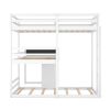 L-shaped Wood Triple Twin Size Bunk Bed with Storage Cabinet and Blackboard, Ladder, White