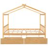 Full Size House Platform Bed with Two Drawers,Headboard and Footboard,Roof Design,Natural