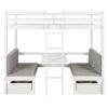 Functional Loft Bed(turn into upper bed and down desk,cushion sets are free),Twin Size,White