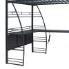 Full Size Loft Bed with 4 Layers of Shelves and L-shaped Desk, Stylish Metal Frame Bed with a set of Sockets, USB Ports and Wireless Charging, Black