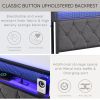 Queen Bed Frame with Storage Headboard, Charging Station and LED Lights, Upholstered Platform Bed with Heavy Metal Slats, No Box Spring Needed, Noise