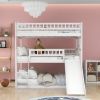 Full-Over-Full-Over-Full Triple Bed with Built-in Ladder and Slide , Triple Bunk Bed with Guardrails, White(OLD SKU :LP000052AAK)