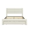 Queen Size Bed Frame with Drawers Storage, Leather Upholstered Platform Bed with Charging Station,Beige