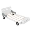 Twin Size Car-Shaped Platform Bed,Twin Bed with Storage Shelf for Bedroom,White