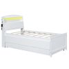 Twin Size Platform Bed with Storage LED Headboard, Twin Size Trundle and 3 Drawers, White