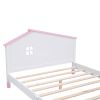Full Size Wood Platform Bed with House-shaped Headboard (White+Pink)
