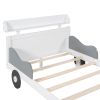 Twin Size Car-Shaped Platform Bed,Twin Bed with Storage Shelf for Bedroom,White