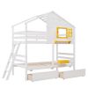 Twin over Twin Bunk Bed with 2 Drawers, 1 Storage Box, 1 Shelf, Window and Roof-White(OLD SKU:LT000608AAK)