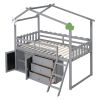 Twin Size House Bed With Cabinet and Drawers, Gray
