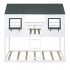Twin Over Twin Bunk Bed Wood Bed with Roof, Window, Guardrail, Ladder (White)(OLD SKU :LT000045AAK)