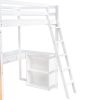 Twin Size Loft Bed with Ladder, Shelves, and Desk, White(OLD SKU:LT000225AAK)