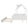 Full Size House Bed Wood Bed with Twin Size Trundle ( White )