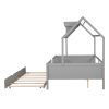 Full Size House Bed Wood Bed with Twin Size Trundle ( Gray )
