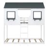 Twin Over Twin Bunk Bed Wood Bed with Roof, Window, Guardrail, Ladder (White)(OLD SKU :LT000045AAK)