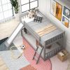 Convertible Twin-Over-Twin Bunk Bed, Includes Fun Slide and Ladder, Chic Gray