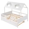 Full Size House Bed Wood Bed with Twin Size Trundle ( White )