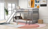 Convertible Twin-Over-Twin Bunk Bed, Includes Fun Slide and Ladder, Chic Gray